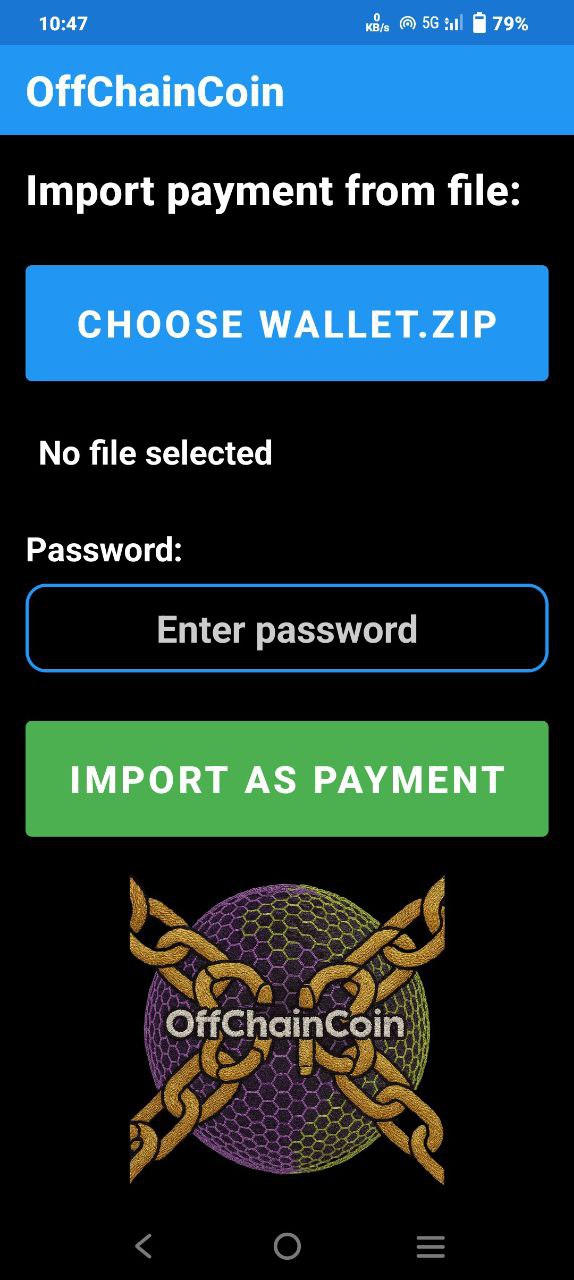 Import coins screen